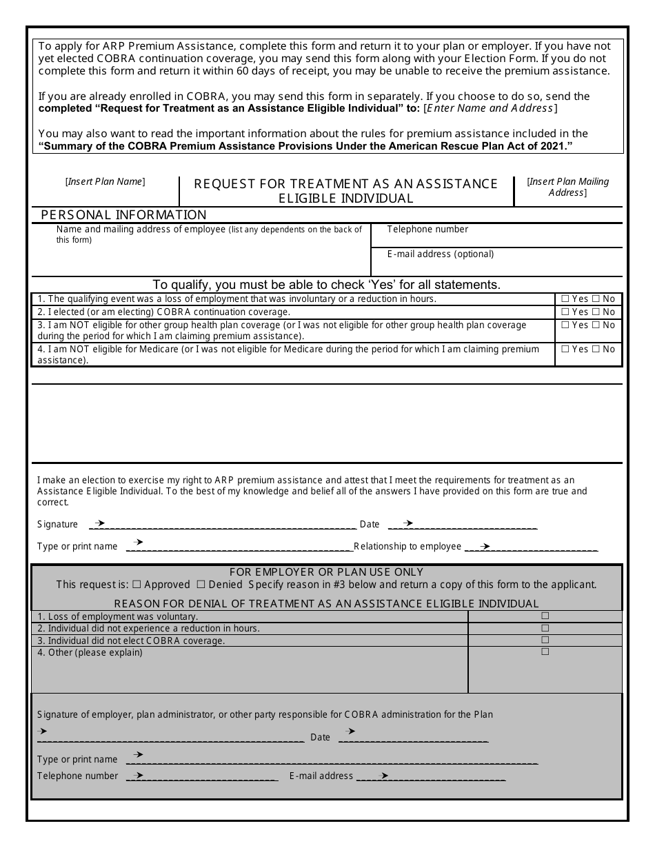 Request for Treatment as an Assistance Eligible Individual, Page 2