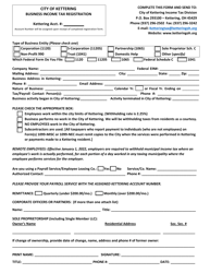 Document preview: Business Income Tax Registration - City of Kettering, Ohio