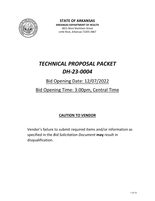 Form DH-23-0004 Technical Proposal Packet - Arkansas