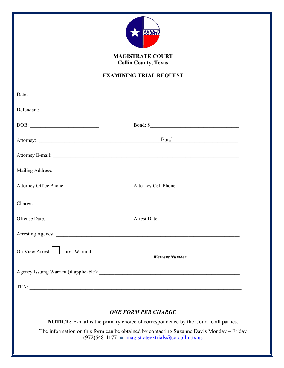 Collin County Texas Examining Trial Request Fill Out Sign Online 