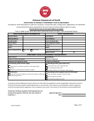 Document preview: Form EHP-93 Application to Operate a Temporary Food Establishment - Arkansas