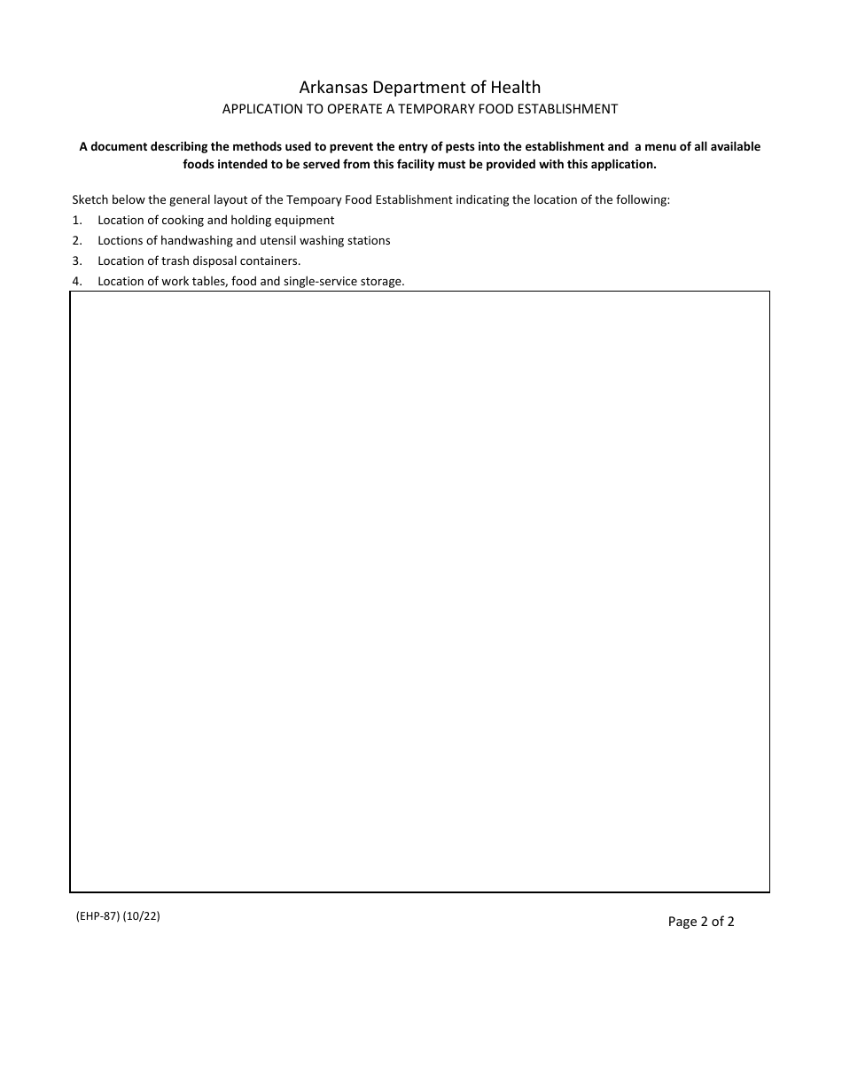 Form EHP-93 Application to Operate a Temporary Food Establishment - Arkansas, Page 2