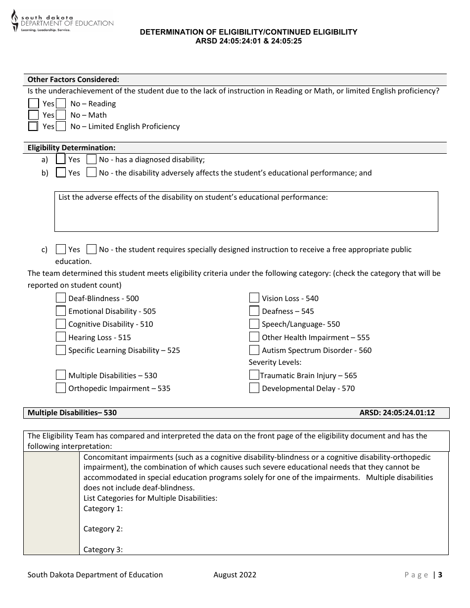 Main Determination of Eligibility - South Dakota, Page 3