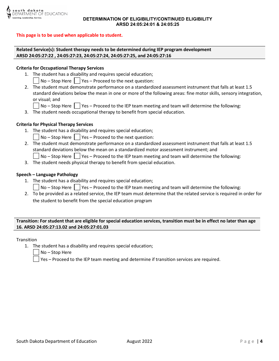 Main Determination of Eligibility - South Dakota, Page 4