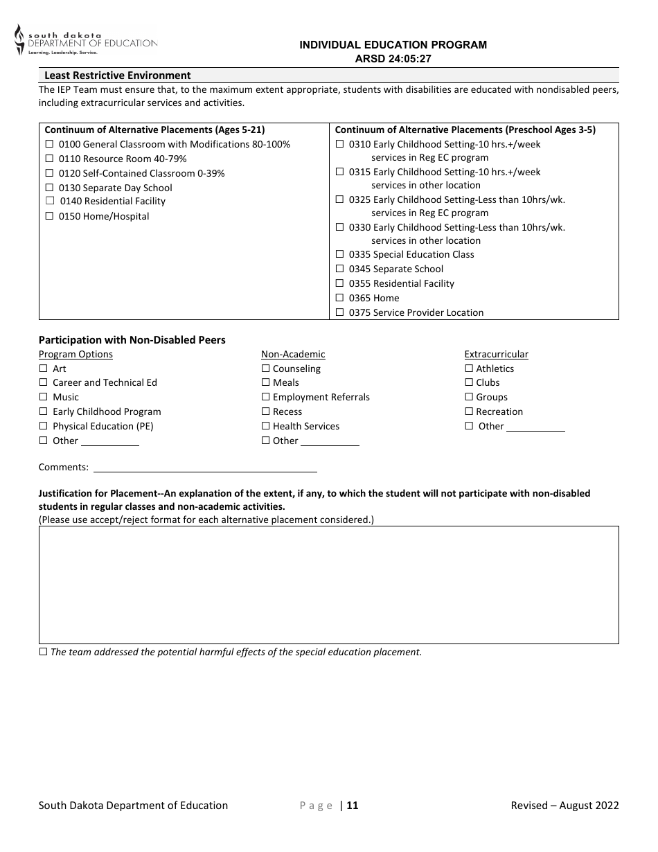 Induvial Education Plan for Transition - South Dakota, Page 11