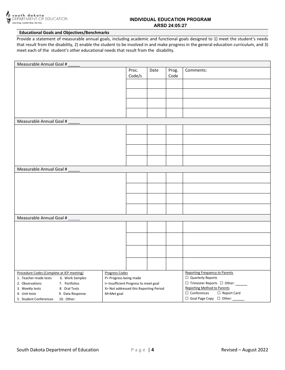 Induvial Education Plan for Transition - South Dakota, Page 4