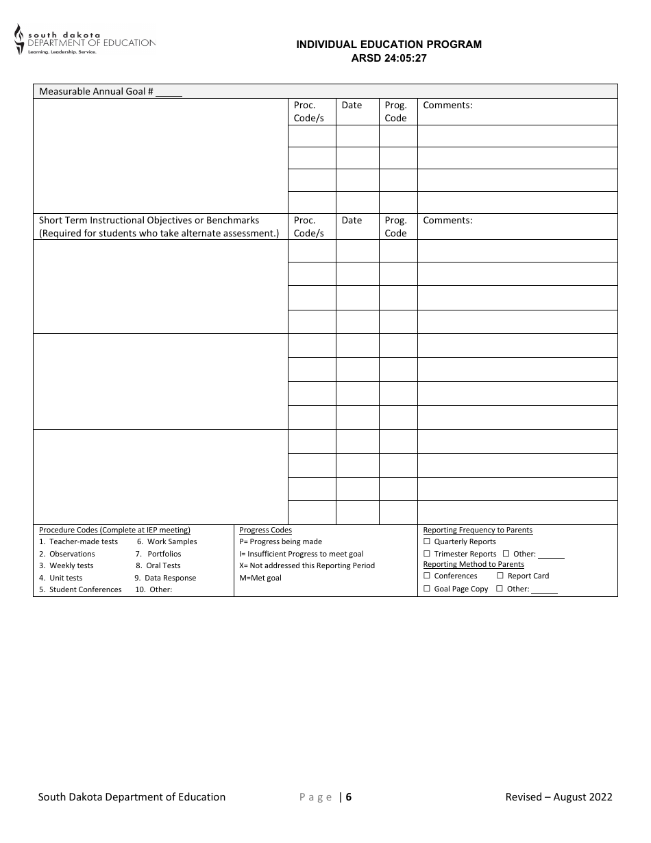 Induvial Education Plan for Transition - South Dakota, Page 6