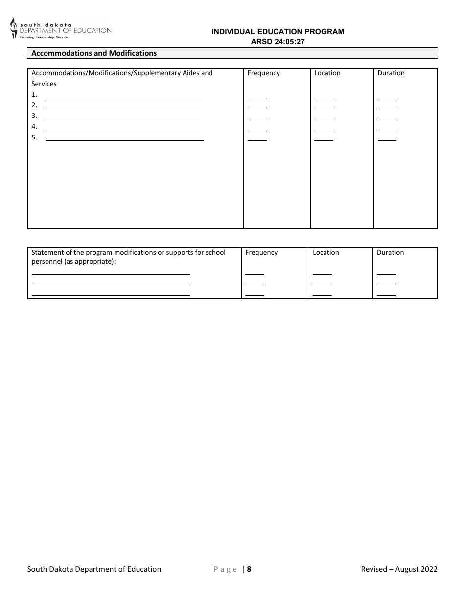 Induvial Education Plan for Transition - South Dakota, Page 8
