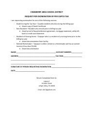 Document preview: Request for Exoneration of Per Capita Tax - Cranberry Area School District - Pennsylvania