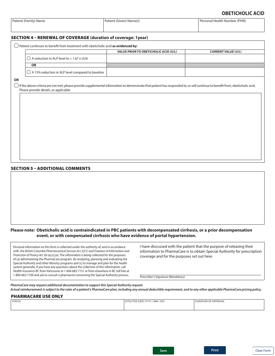 Form HLTH5490 Special Authority Request - Obeticholic Acid - British Columbia, Canada, Page 2
