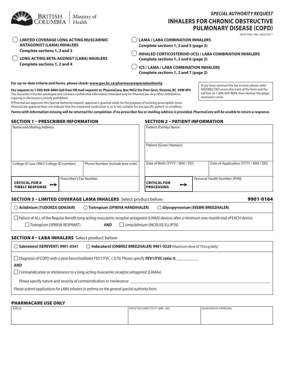 Form HLTH5362 Download Fillable PDF or Fill Online Special Authority ...