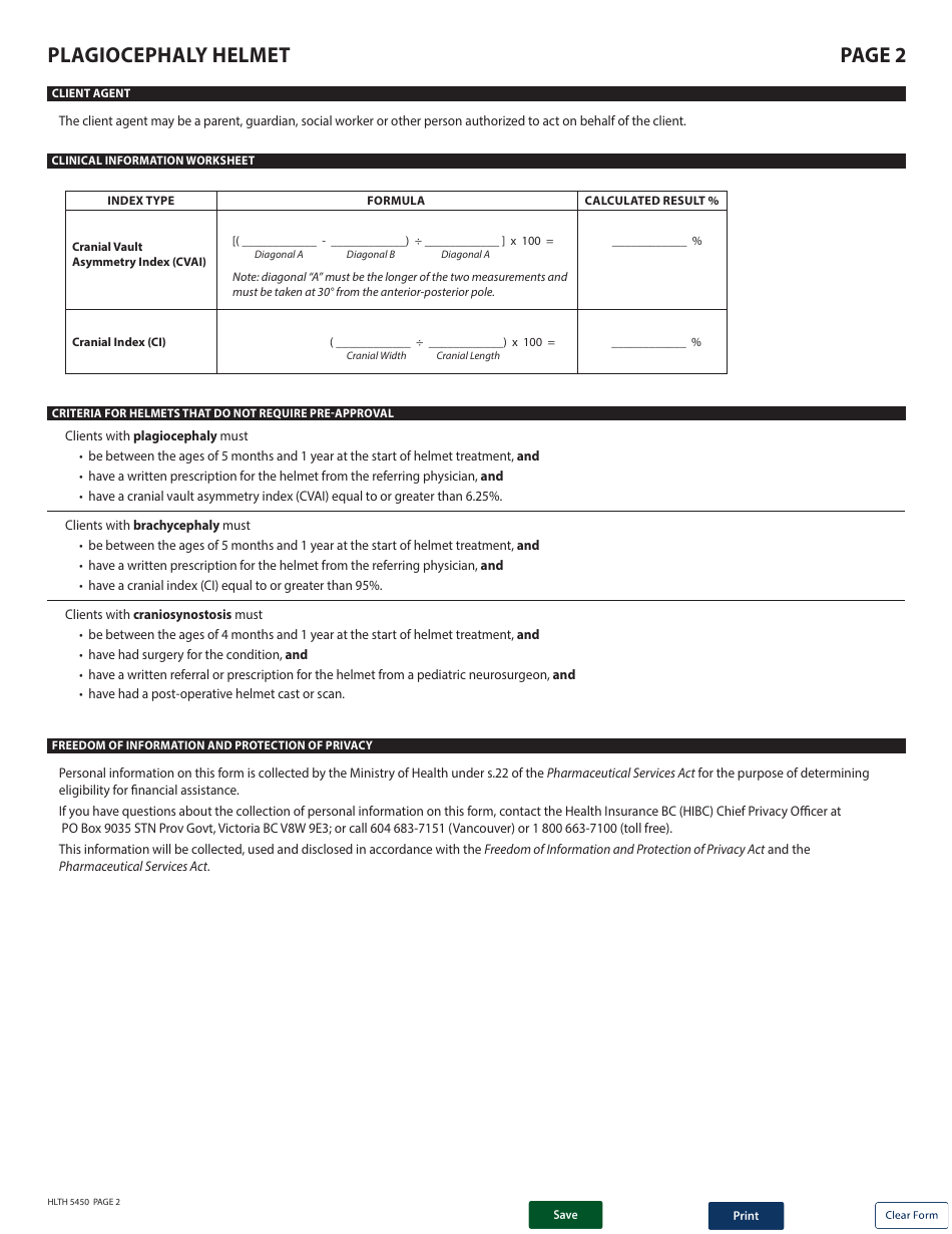 Form HLTH5450 Pharmacare Orthotic Benefits - Plagiocephaly Helmet - British Columbia, Canada, Page 2