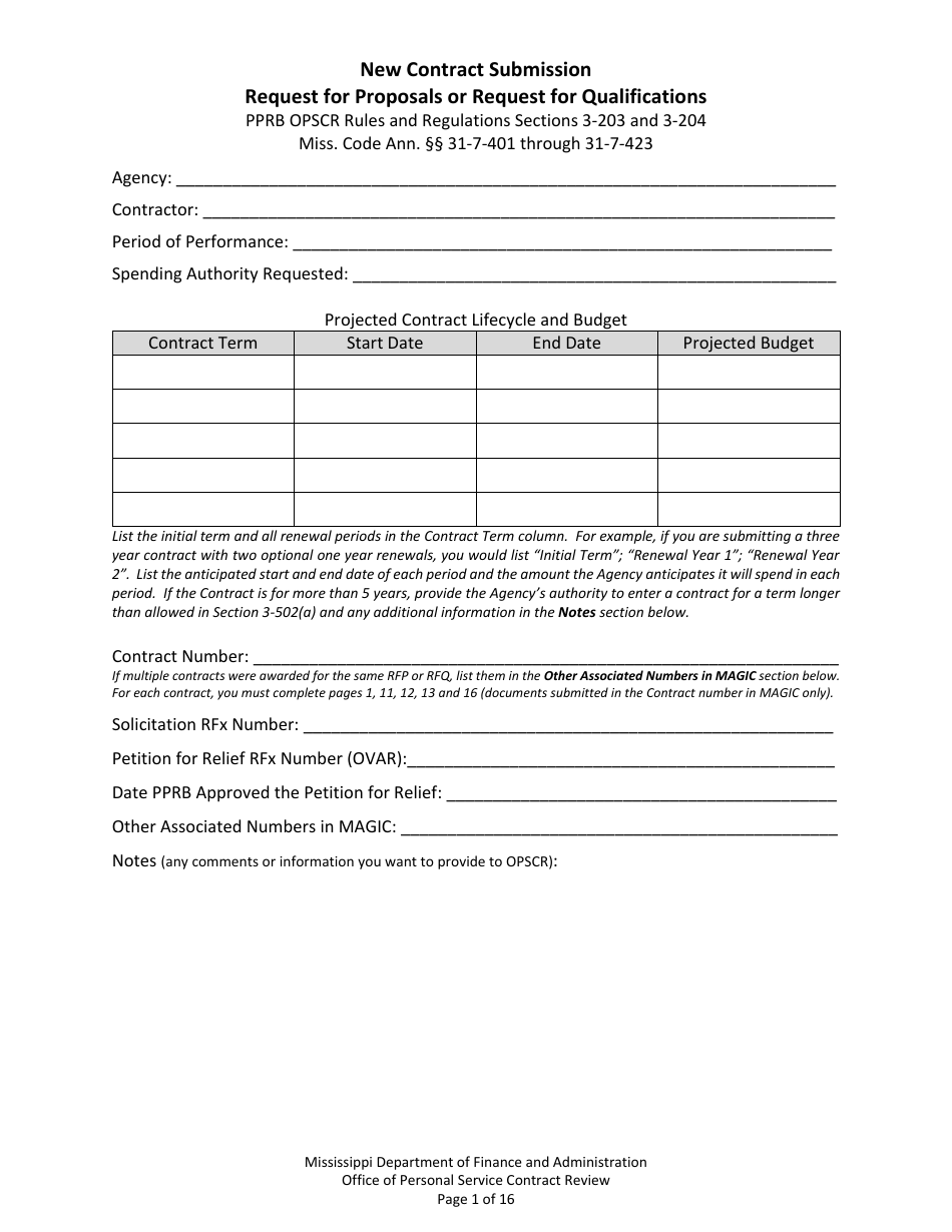 New Contract Submission - Request for Proposals or Request for Qualifications - Mississippi, Page 1