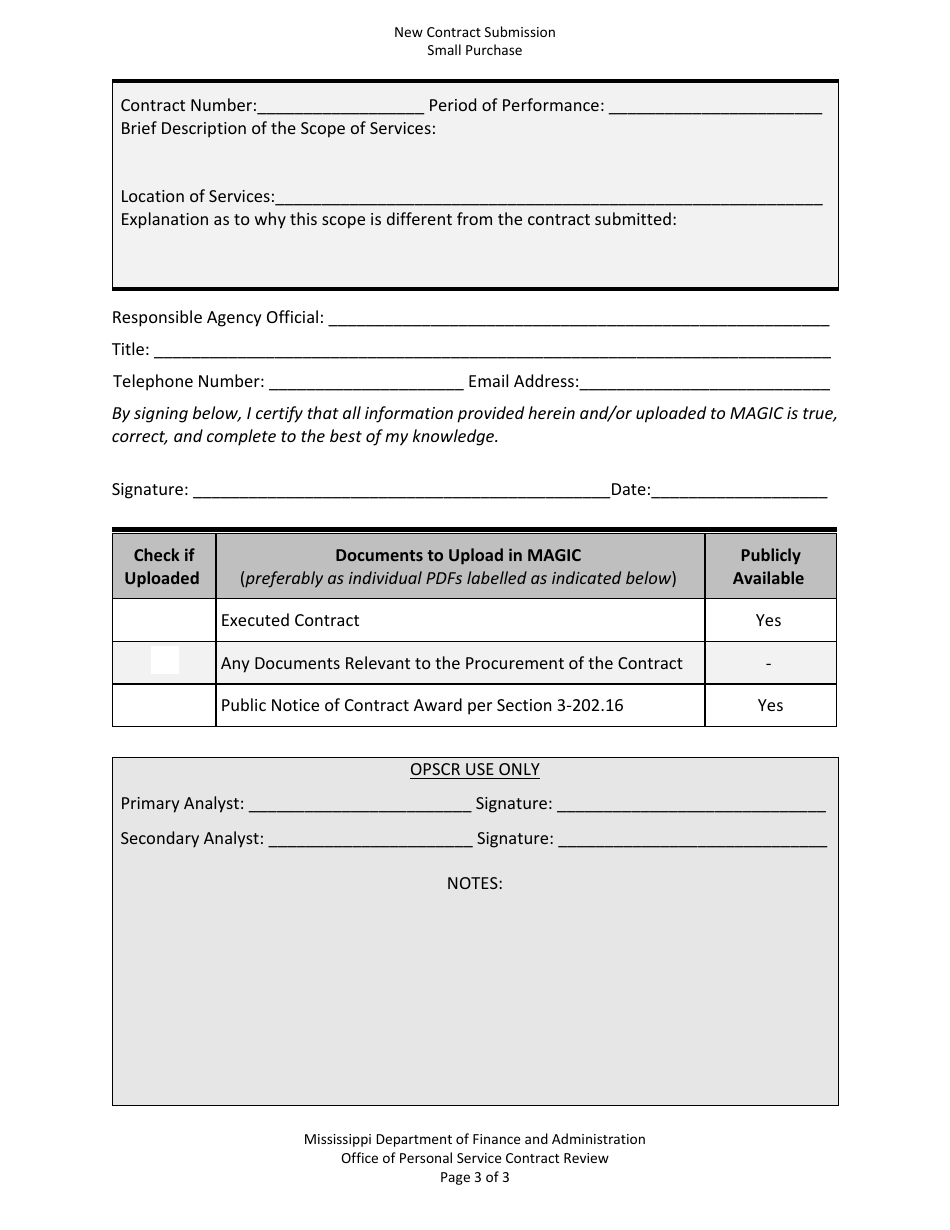 New Contract Submission - Small Purchase - Mississippi, Page 3