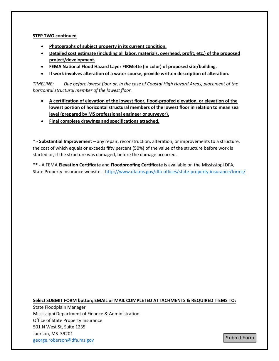 Mississippi Notice of Intent Form of Substantial Improvement, Partial