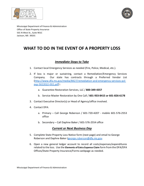 State Property Loss Notice - Mississippi