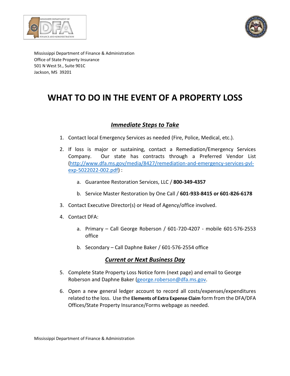 Mississippi State Property Loss Notice Fill Out, Sign Online and