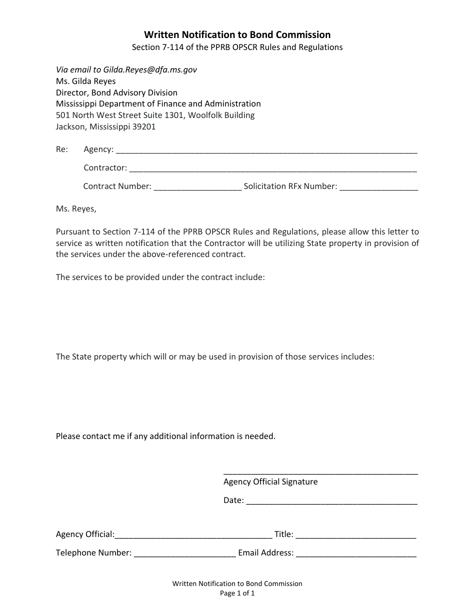 Mississippi Written Notification to Bond Commission - Fill Out, Sign ...