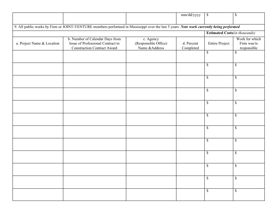 Form M55 Architect-Engineer Related Services for Specific Project Questionnaire - Mississippi, Page 8