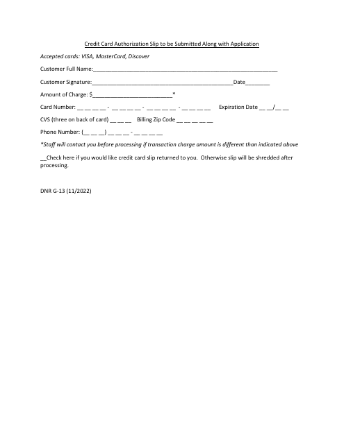 DNR Form G-13  Printable Pdf