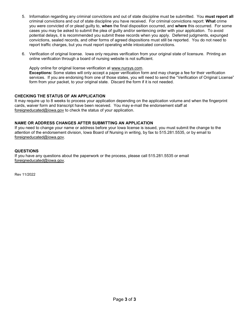 Endorsement Instructions for Foreign Educated Nurses - Iowa, Page 3
