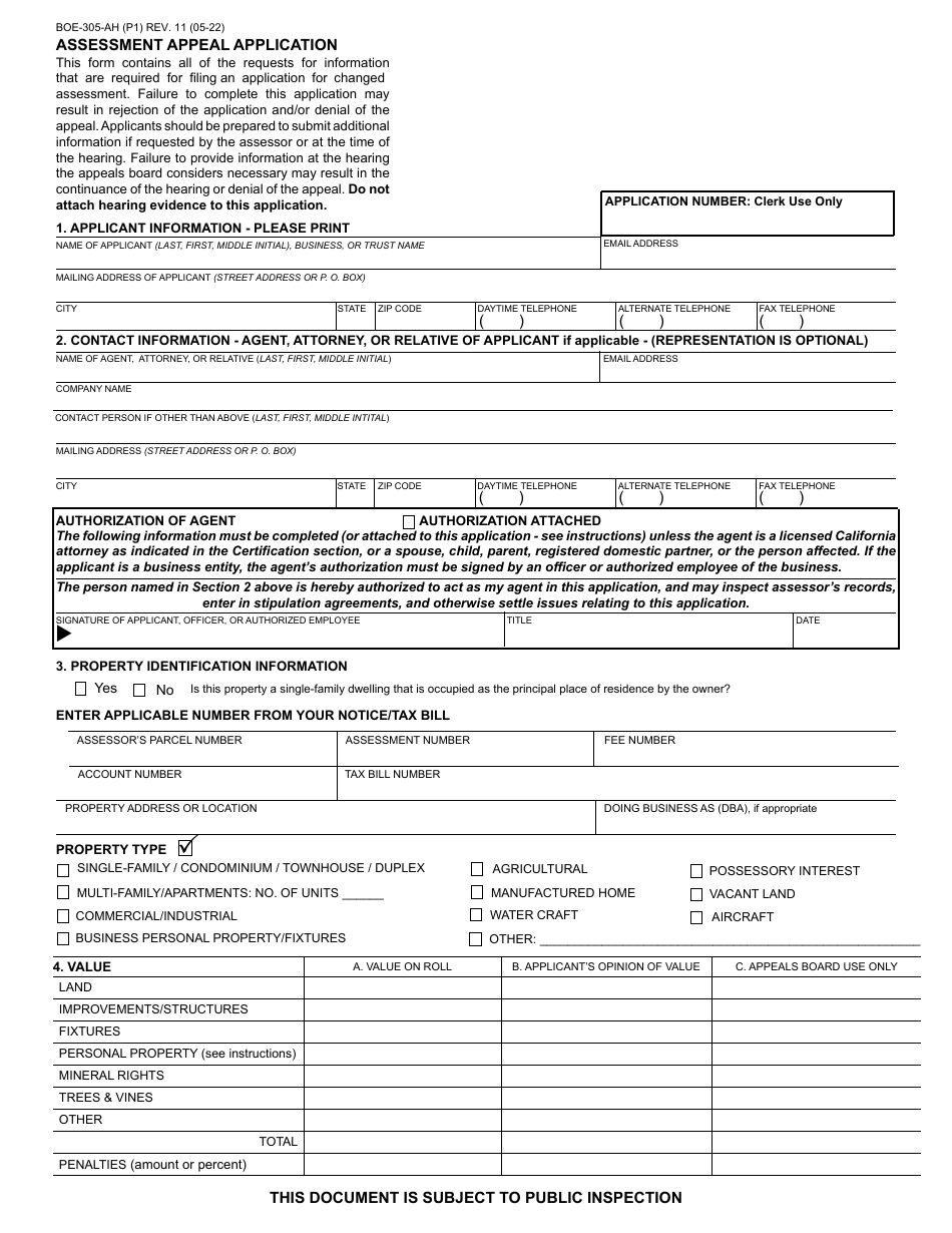 Form BOE-305-AH - Fill Out, Sign Online and Download Fillable PDF ...