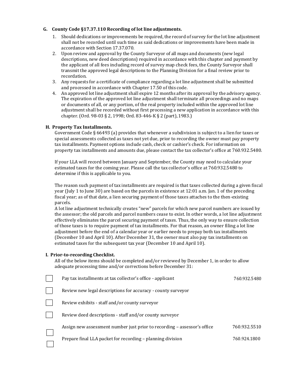 Lot Line Adjustment Application - Mono County, California, Page 2
