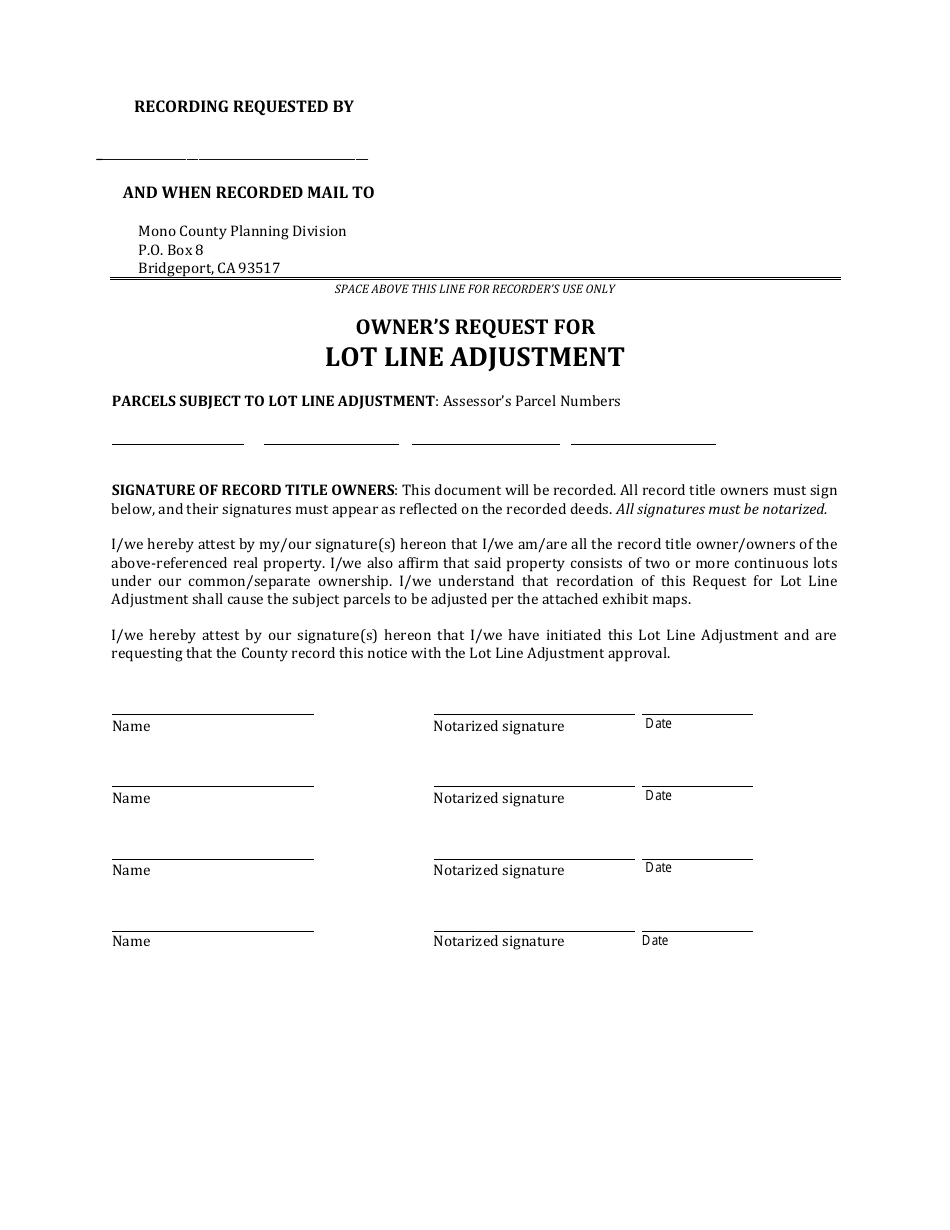 Lot Line Adjustment Application - Mono County, California, Page 4
