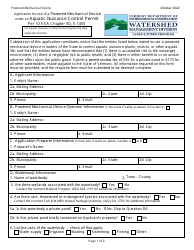 Document preview: Application for Use of a Powered Mechanical Device Under an Aquatic Nuisance Control Permit - Vermont