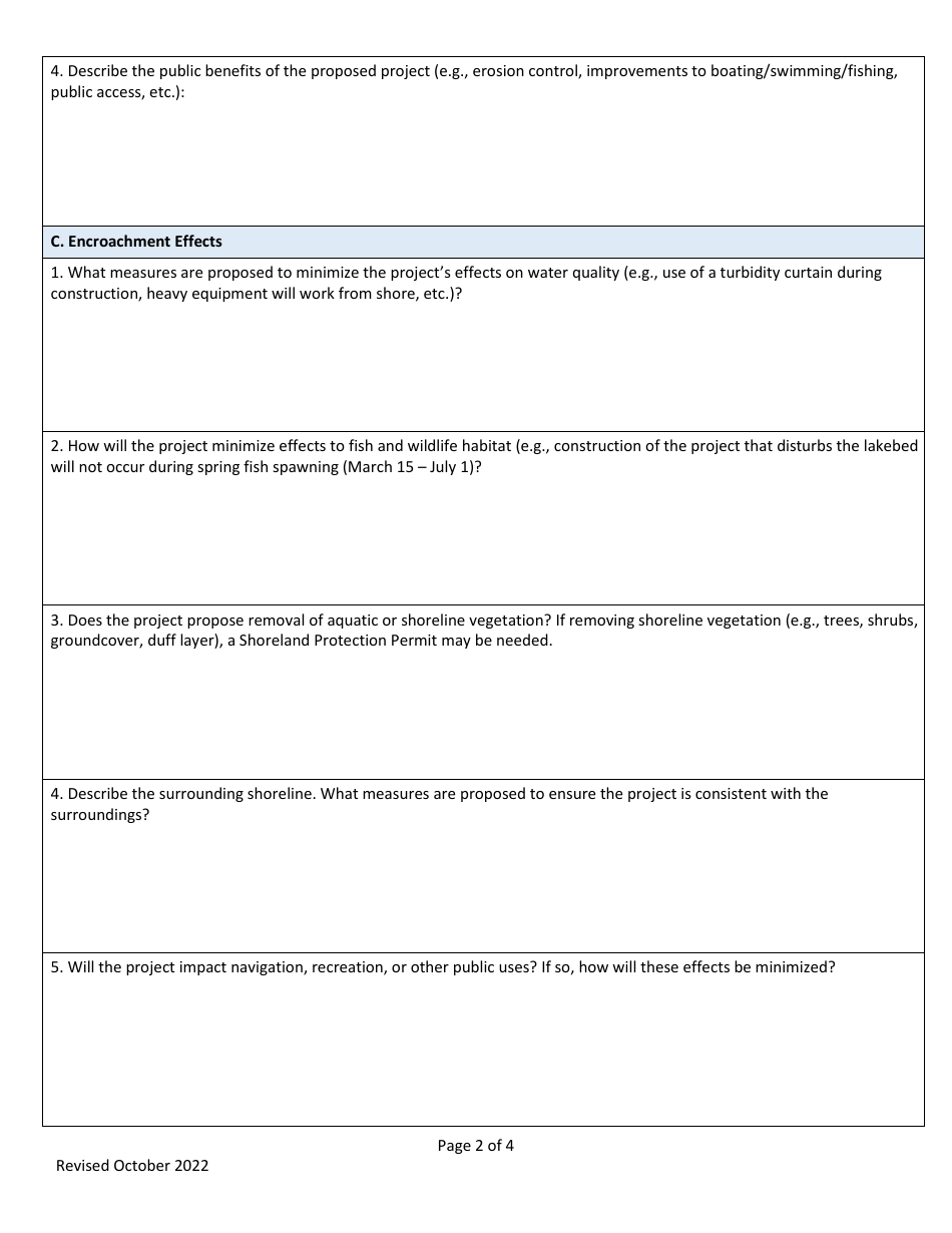 Lake Encroachment Permit Application - Vermont, Page 2