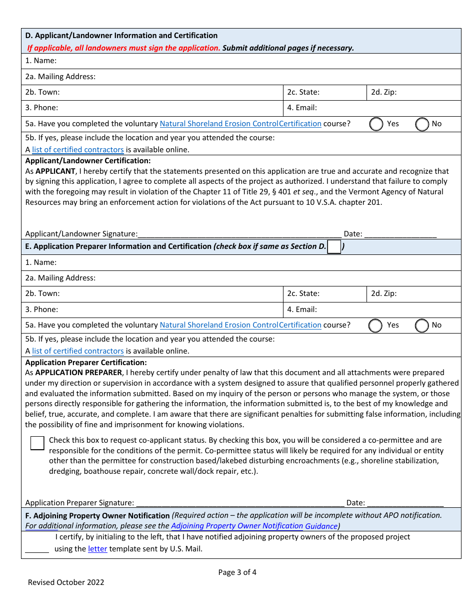 Lake Encroachment Permit Application - Vermont, Page 3