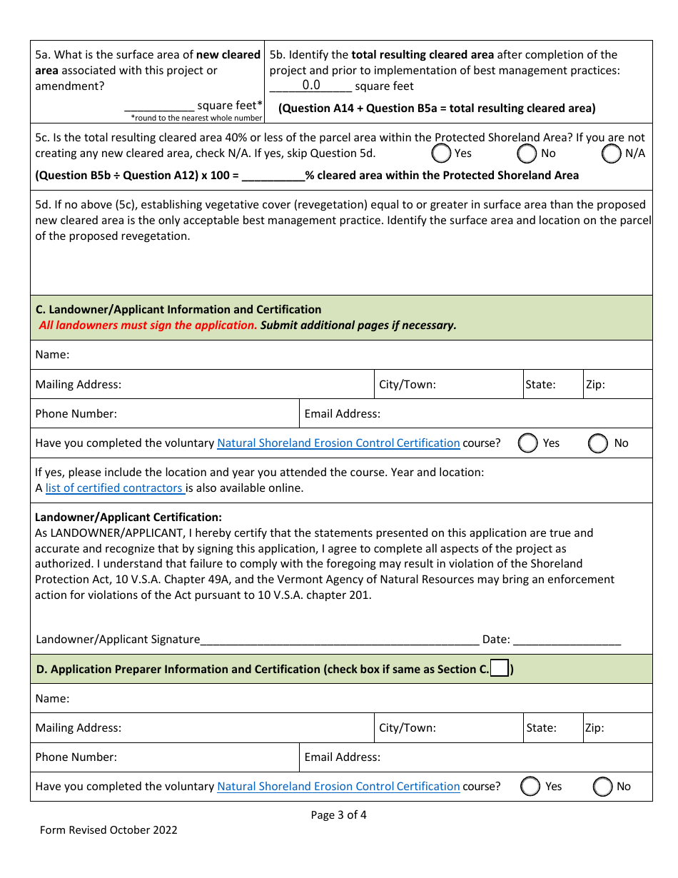 Shoreland Protection Permit Application - Vermont, Page 3