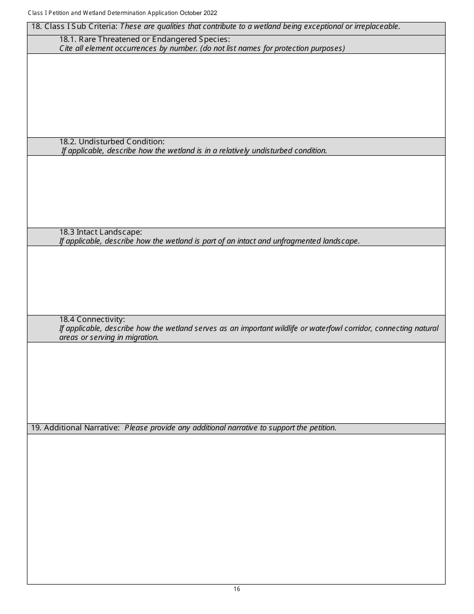 Determination and Class I Rulemaking Petition Database Form - Vermont Wetlands Program - Vermont, Page 16