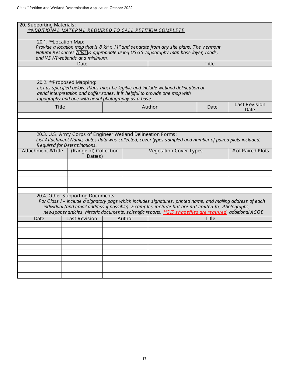 Determination and Class I Rulemaking Petition Database Form - Vermont Wetlands Program - Vermont, Page 17