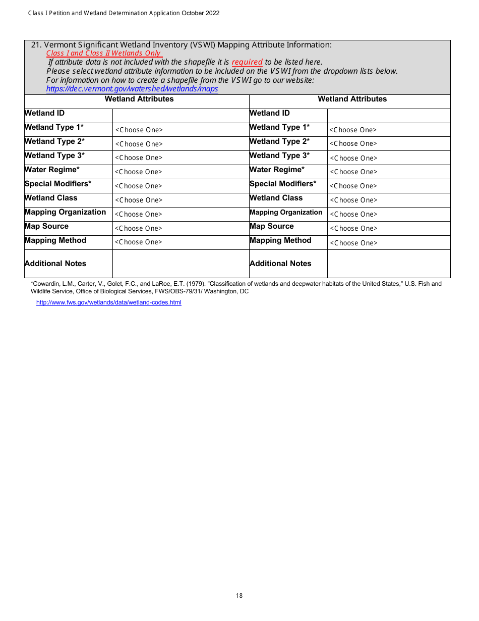 Determination and Class I Rulemaking Petition Database Form - Vermont Wetlands Program - Vermont, Page 18