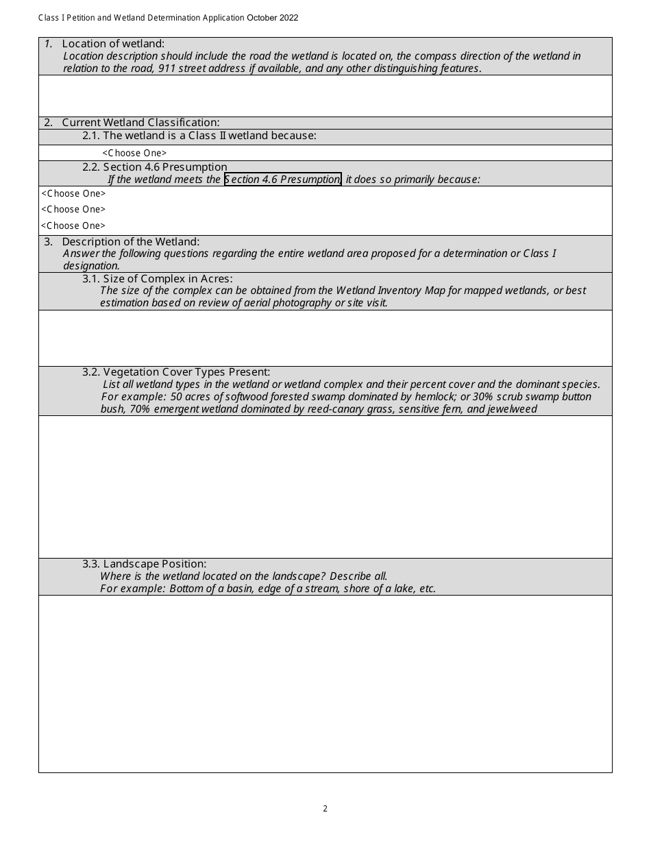 Determination and Class I Rulemaking Petition Database Form - Vermont Wetlands Program - Vermont, Page 2