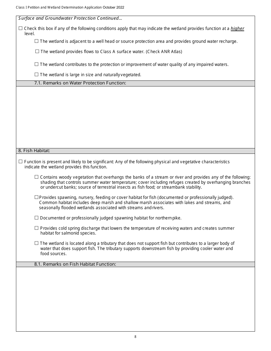 Determination and Class I Rulemaking Petition Database Form - Vermont Wetlands Program - Vermont, Page 8
