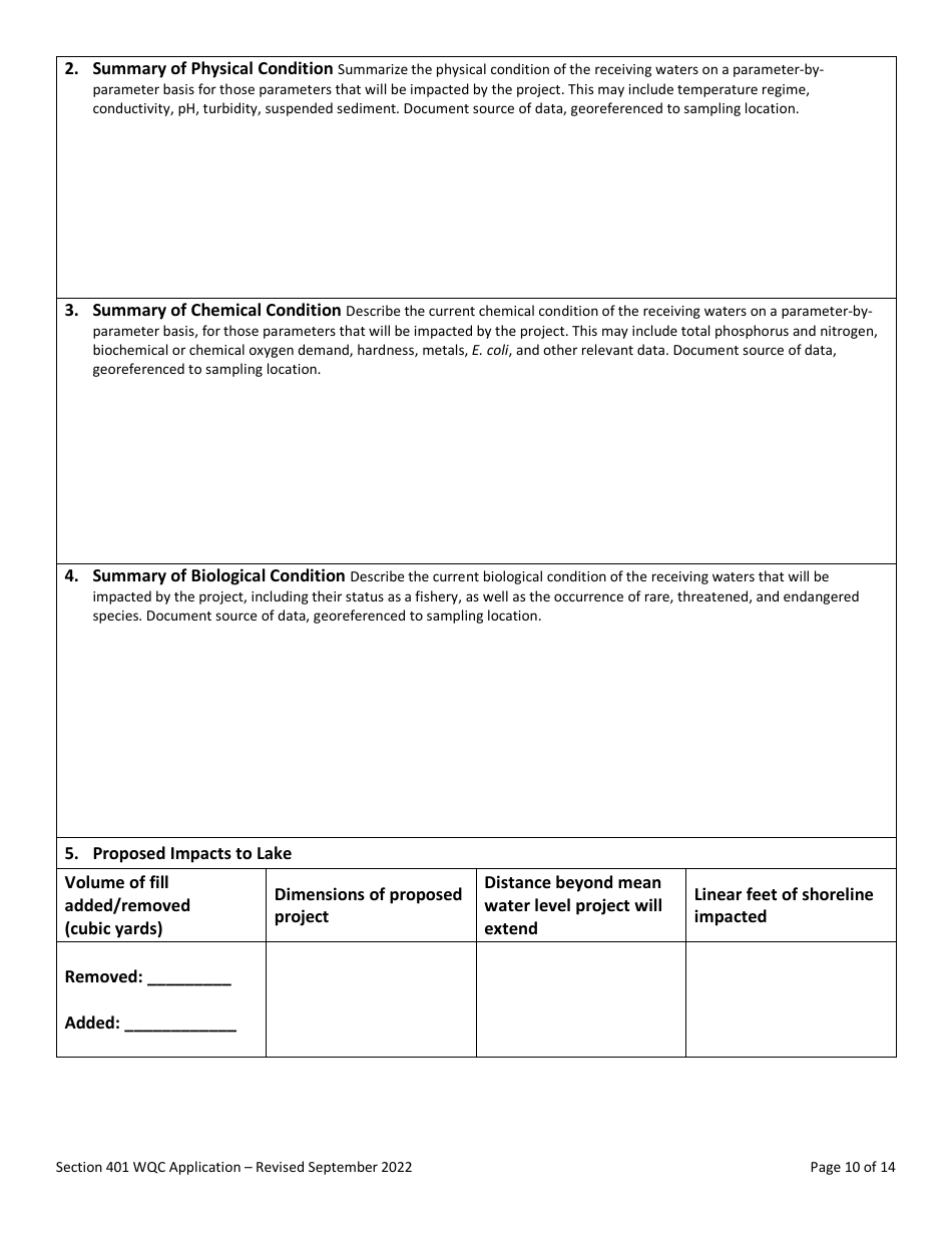 Part 2 Section 401 Water Quality Certification Application Form - Vermont, Page 10