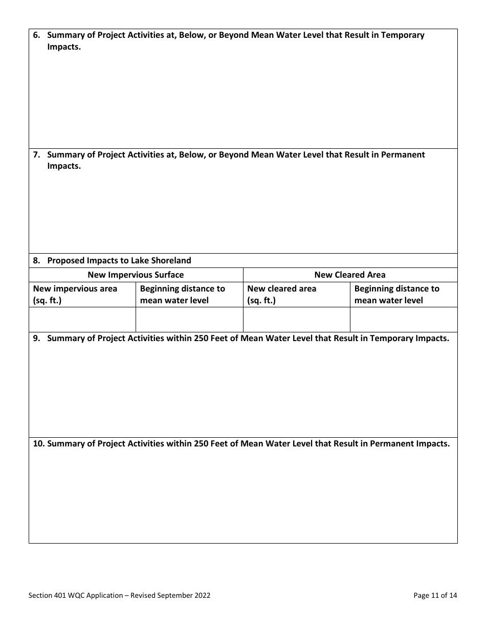 Part 2 Section 401 Water Quality Certification Application Form - Vermont, Page 11