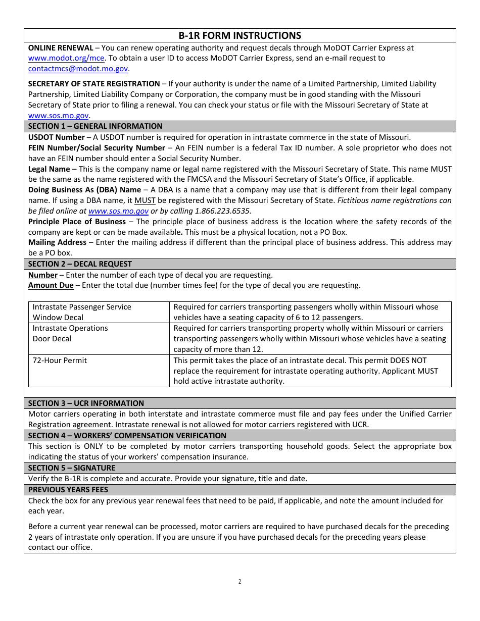 Form B-1R Application for Annual or Temporary Credentials - Missouri, Page 2