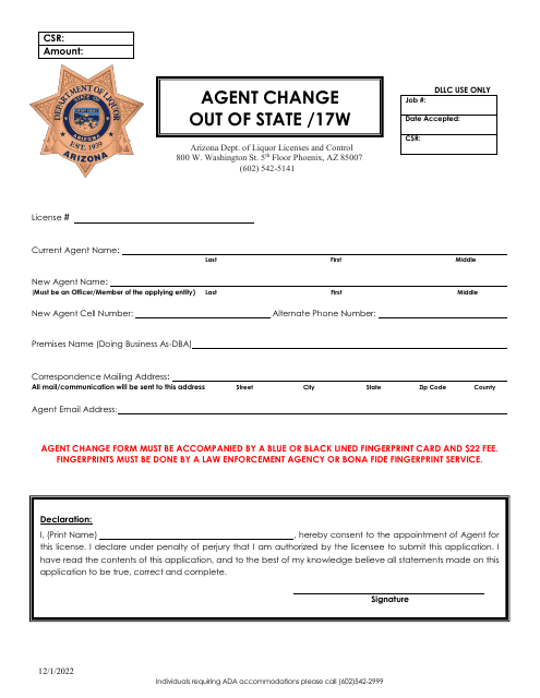 Agent Change - out of State/17w - Arizona