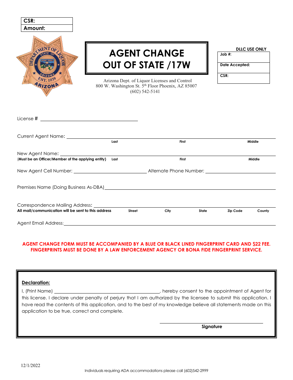Agent Change - out of State / 17w - Arizona, Page 1