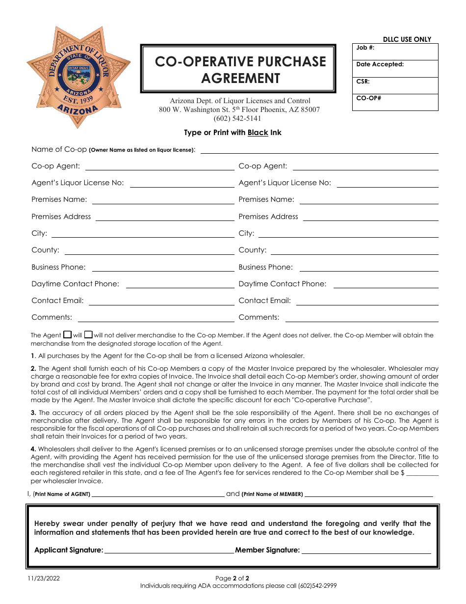 Registration of a Retail Co-op Application - Arizona, Page 2