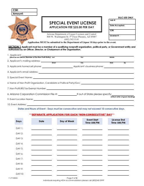 Special Event License - Arizona Download Pdf