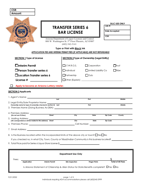 Transfer Series 6 Bar License - Arizona Download Pdf