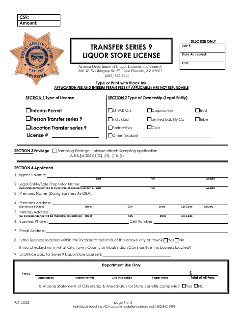 Transfer Series 9 Liquor Store License - Arizona Download Pdf
