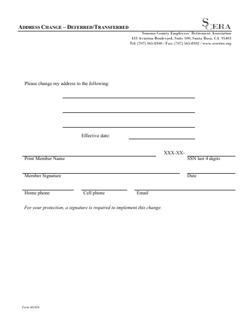 Form M101H Address Change - Deferred/Transferred - Sonoma County, California