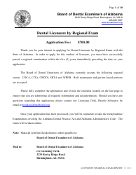 Document preview: Dental License by Regional Exam Application - Alabama