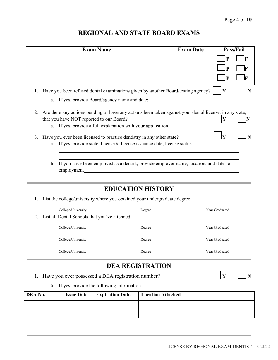 Dental License by Regional Exam Application - Alabama, Page 4