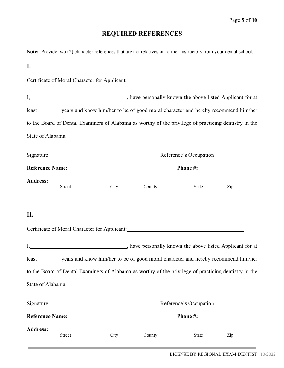 Dental License by Regional Exam Application - Alabama, Page 5